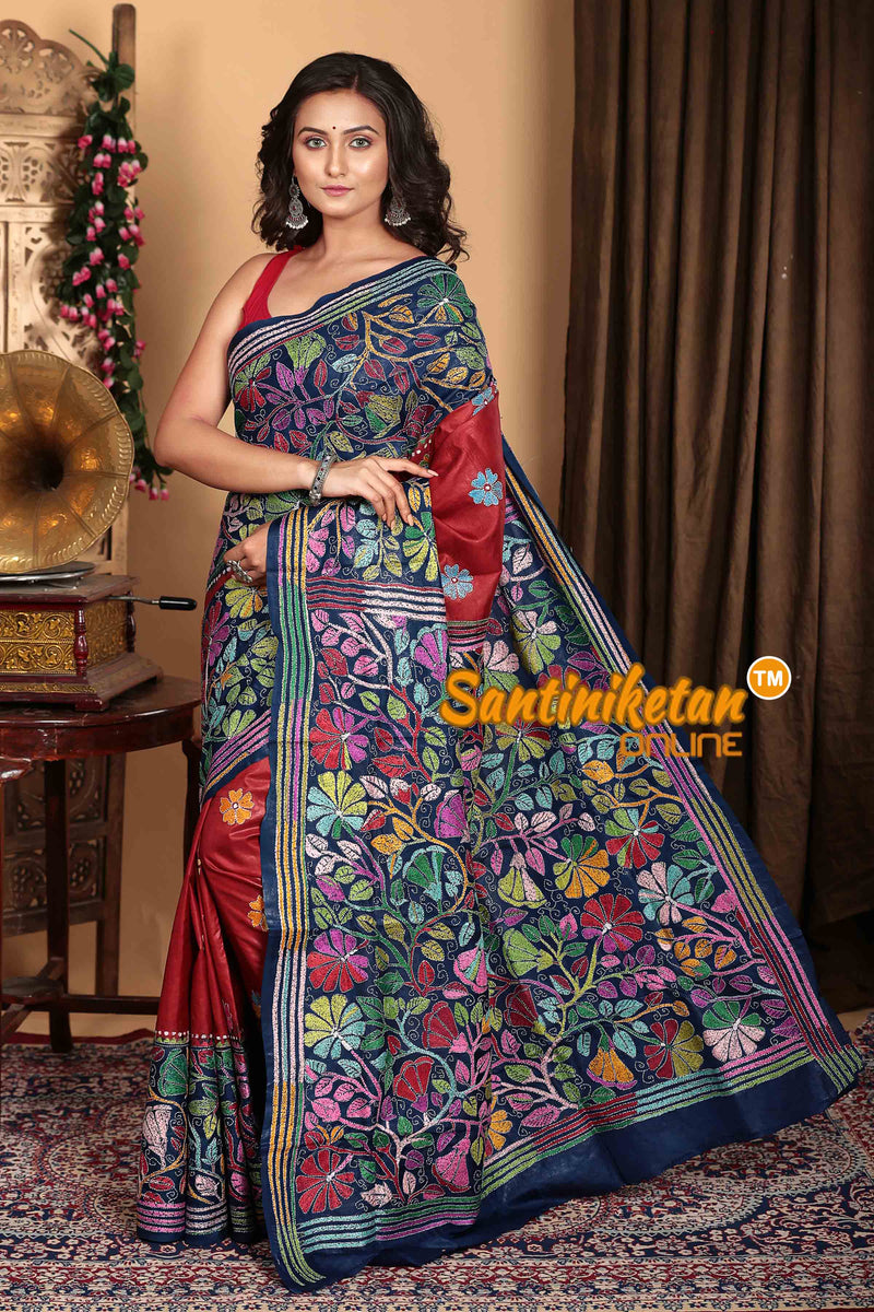Pure Bangalore Silk Kantha Stitch Saree SN2023A6604