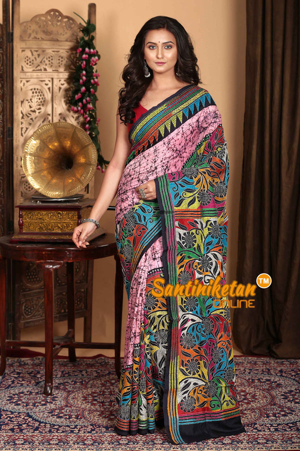 Pure Bangalore Silk Batik Kantha Stitch Saree SN2023A6612