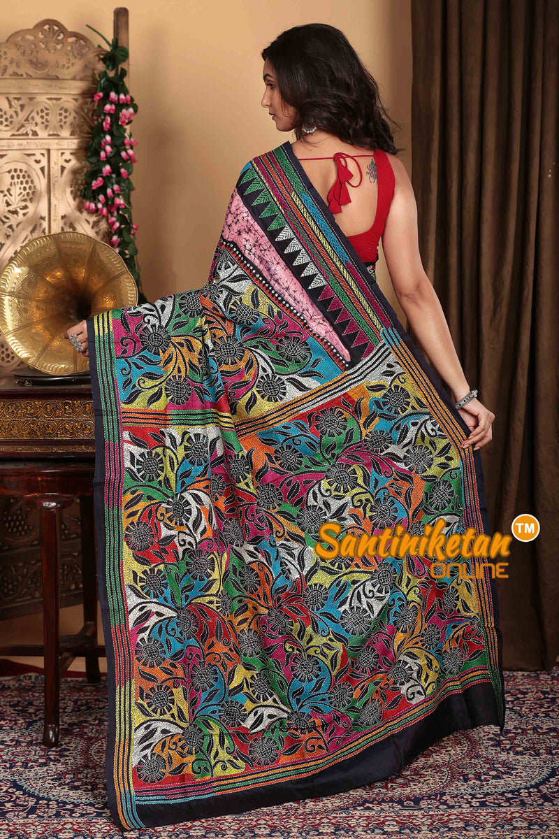 Pure Bangalore Silk Batik Kantha Stitch Saree SN2023A6612