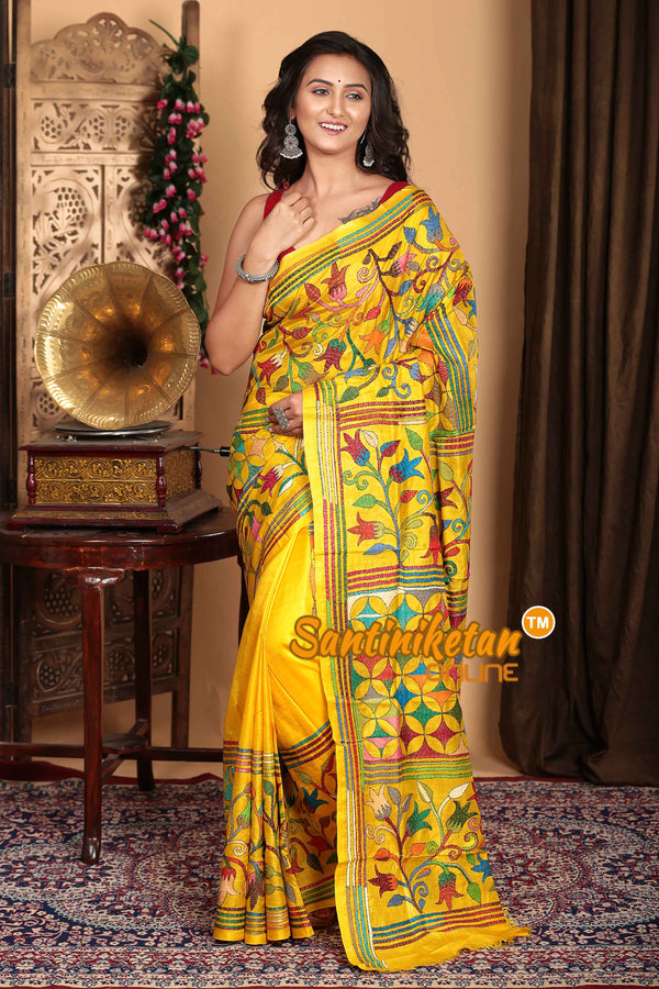 Pure Bangalore Silk Kantha Stitch Saree SN2023A6622