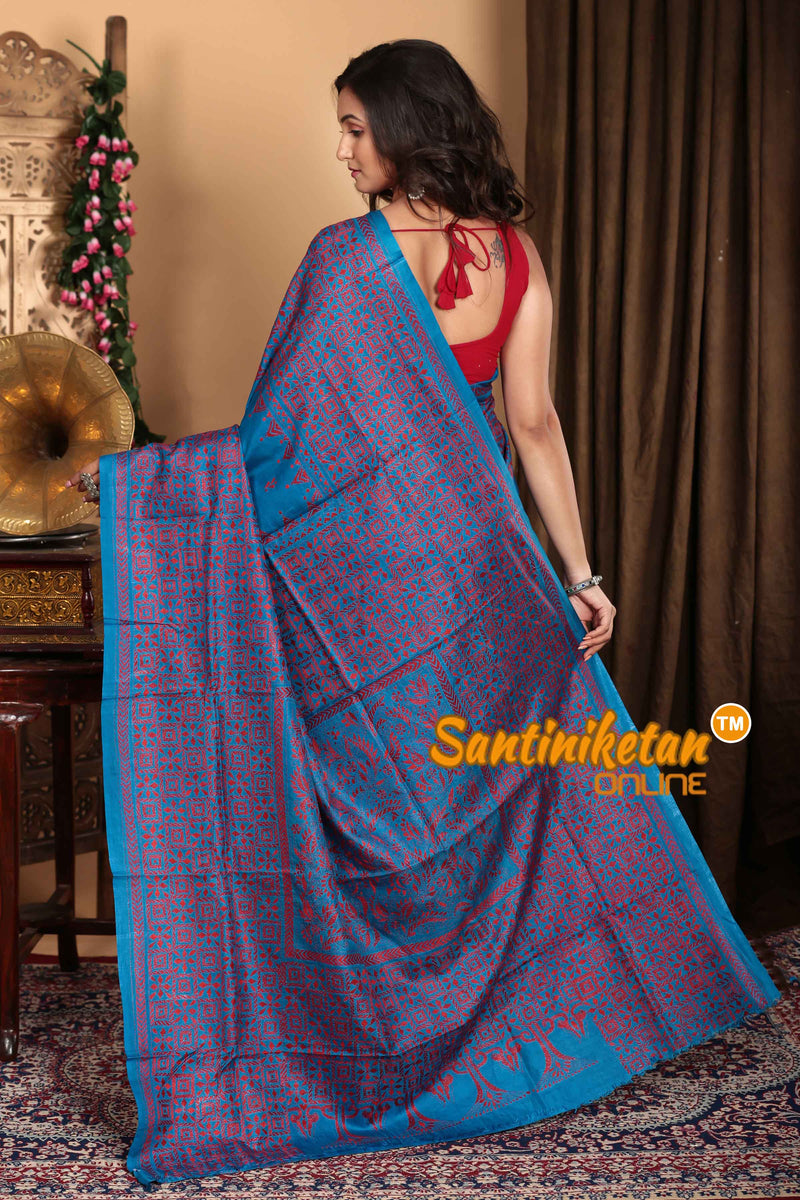 Pure Bangalore Silk Kantha Stitch Saree SN2023A6651