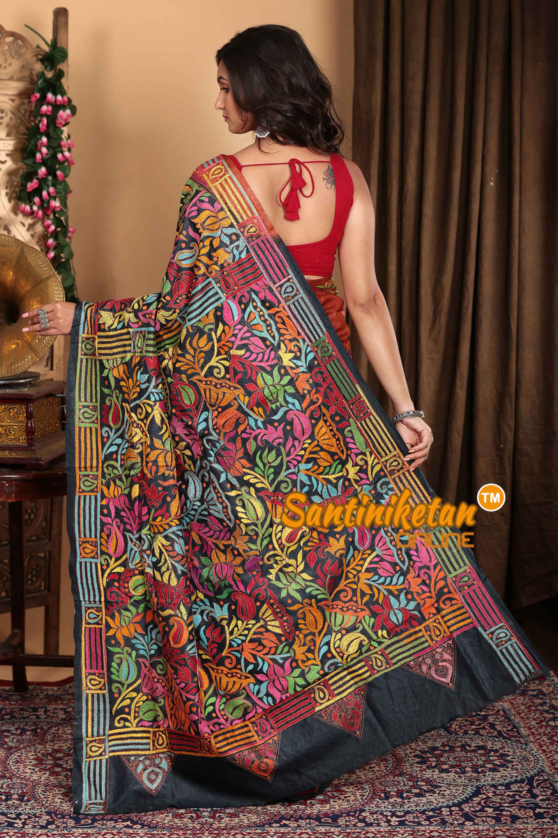 Pure Bangalore Silk Kantha Stitch Saree SN2023A6672