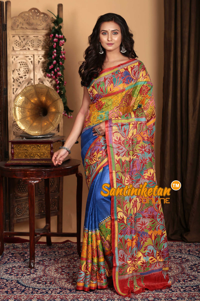 Pure Tussar Silk Kantha Stitch Saree SN2023A6711