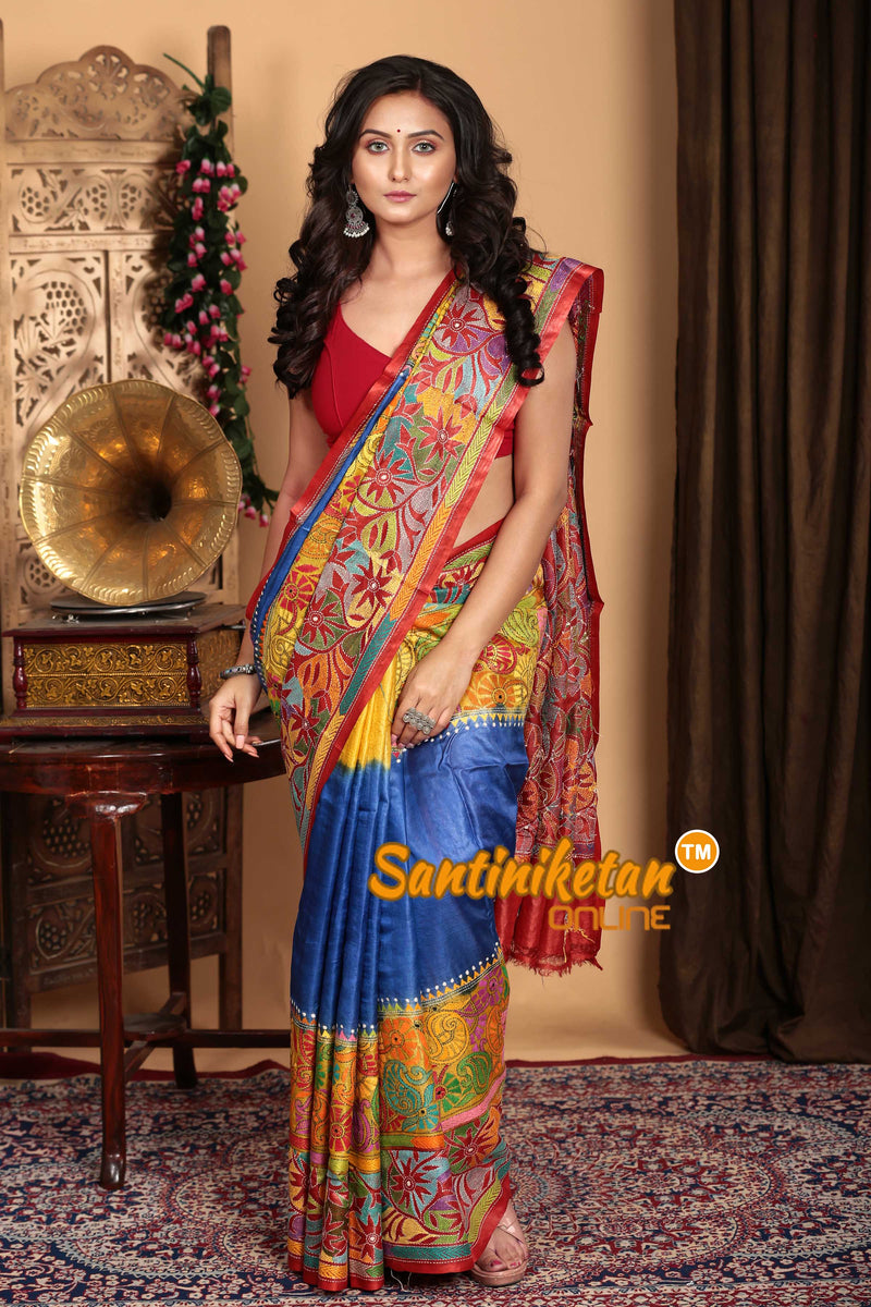 Pure Tussar Silk Kantha Stitch Saree SN2023A6711