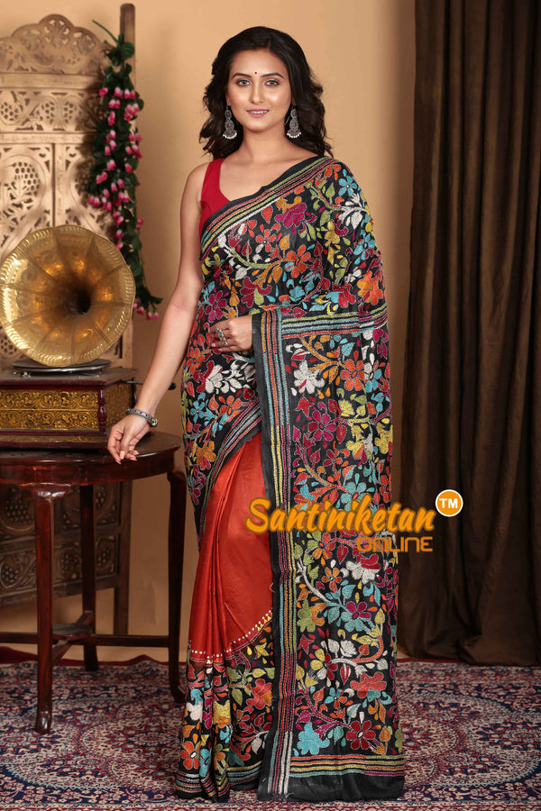 Pure Bangalore Silk Kantha Stitch Saree SN2023A6721