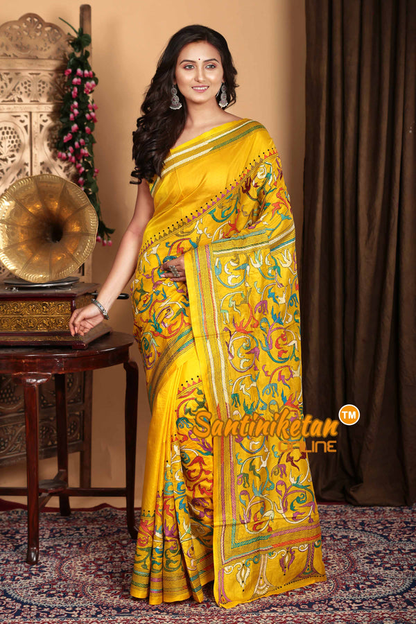 Pure Bangalore Silk Kantha Stitch Saree SN2023A6763