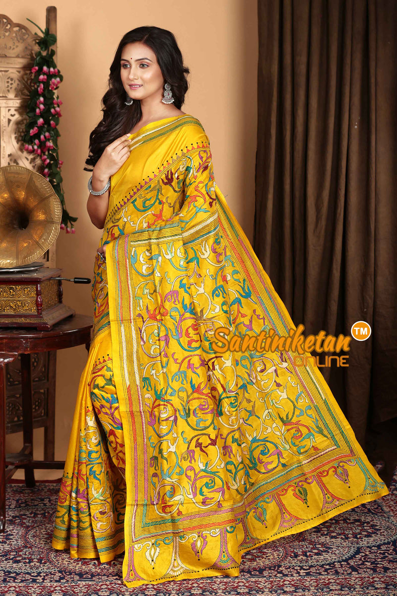 Pure Bangalore Silk Kantha Stitch Saree SN2023A6763