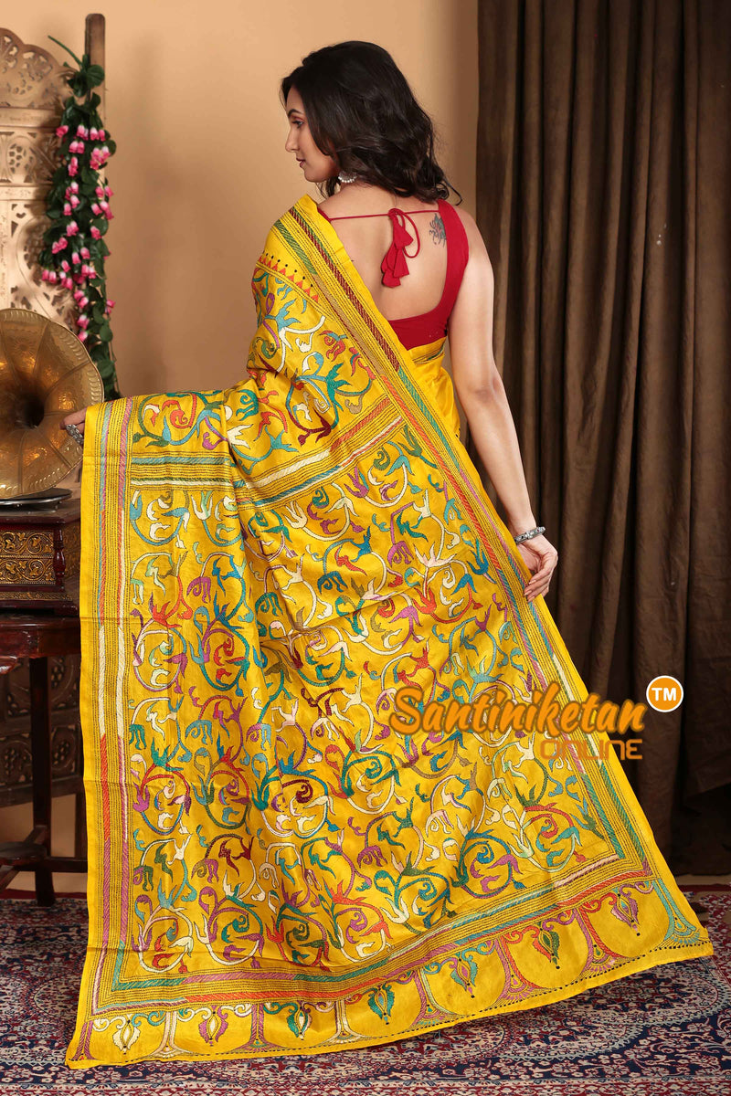 Pure Bangalore Silk Kantha Stitch Saree SN2023A6763