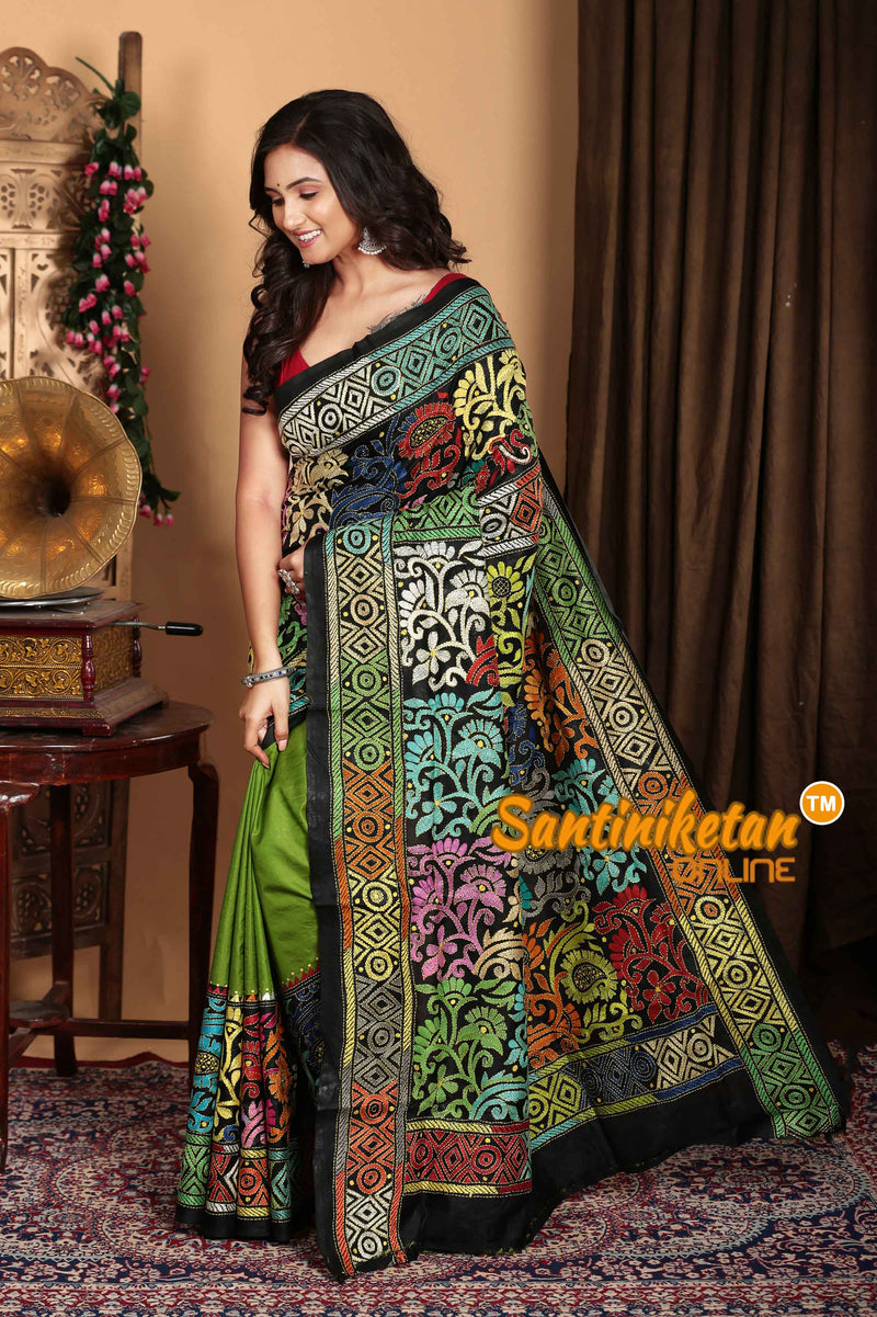 Pure Bangalore Silk Kantha Stitch Saree SN2023A6771