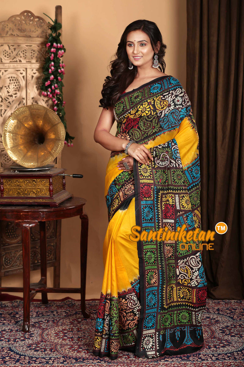 Pure Bangalore Silk Kantha Stitch Saree SN2023A6780