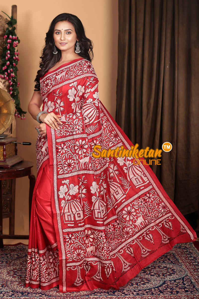 Pure Bangalore Silk Kantha Stitch Saree SN2023A6812
