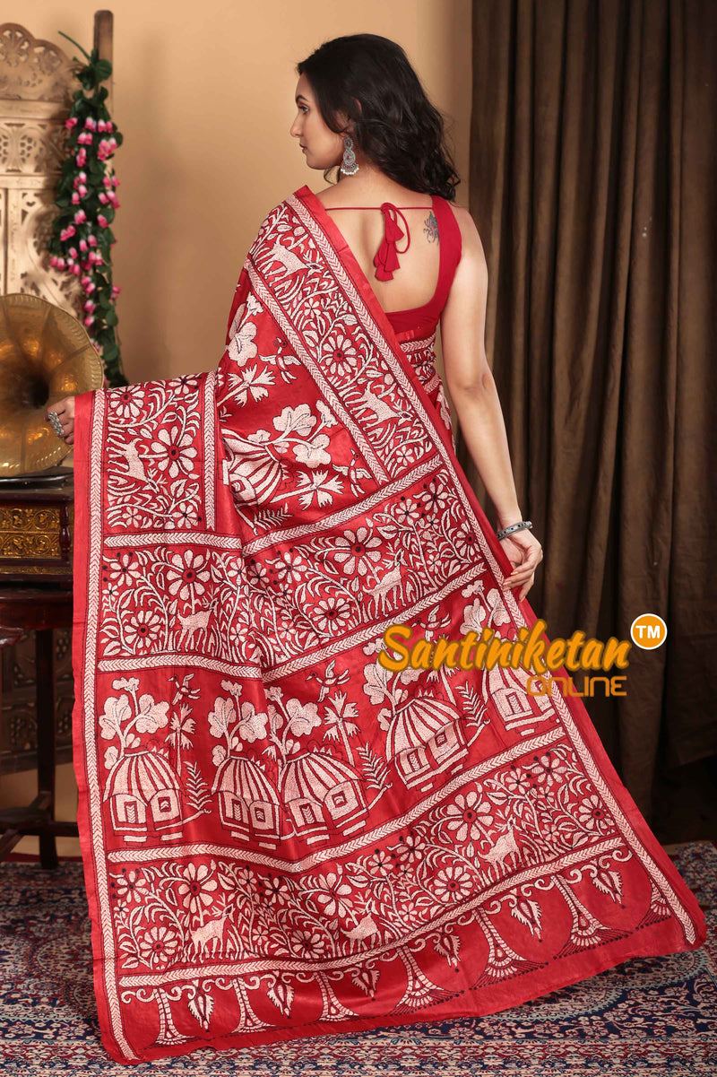 Pure Bangalore Silk Kantha Stitch Saree SN2023A6812