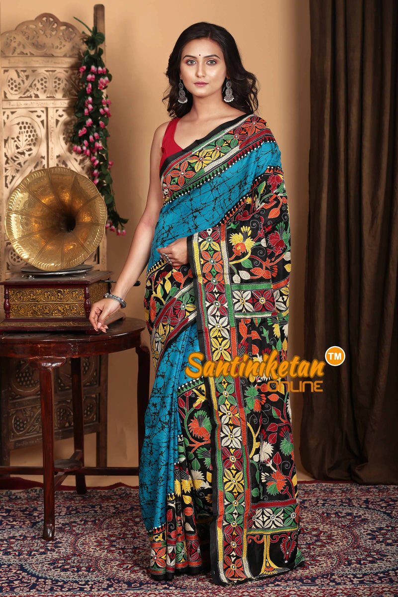 Pure Bangalore Silk Batik Kantha Stitch Saree SN2023A6821