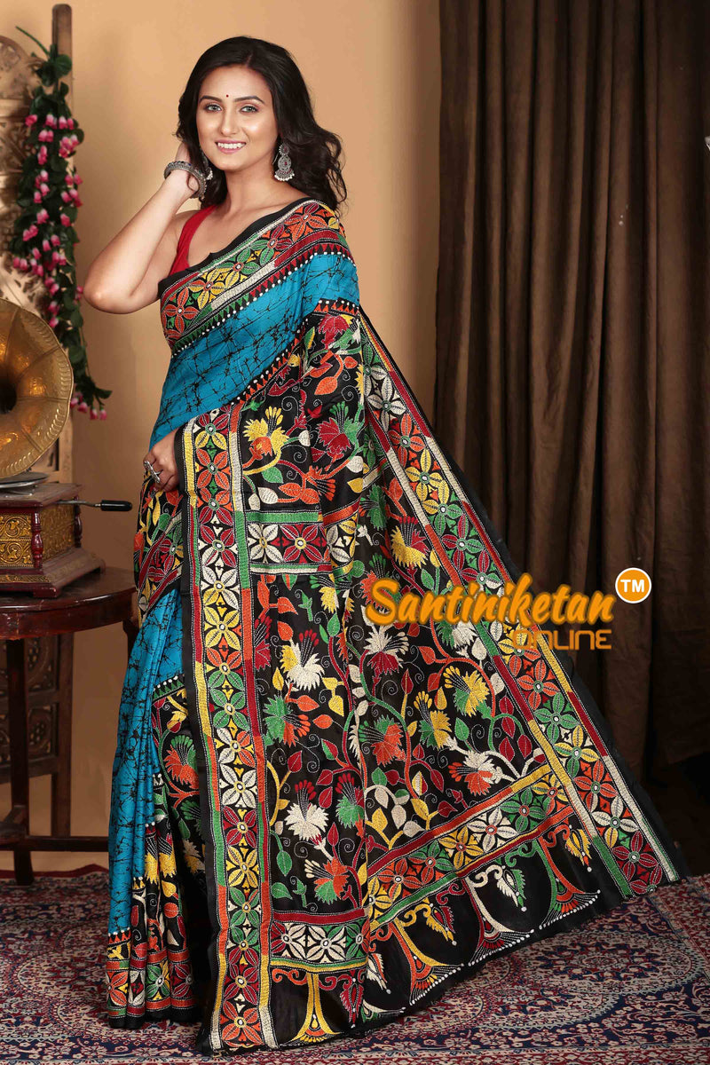 Pure Bangalore Silk Batik Kantha Stitch Saree SN2023A6821