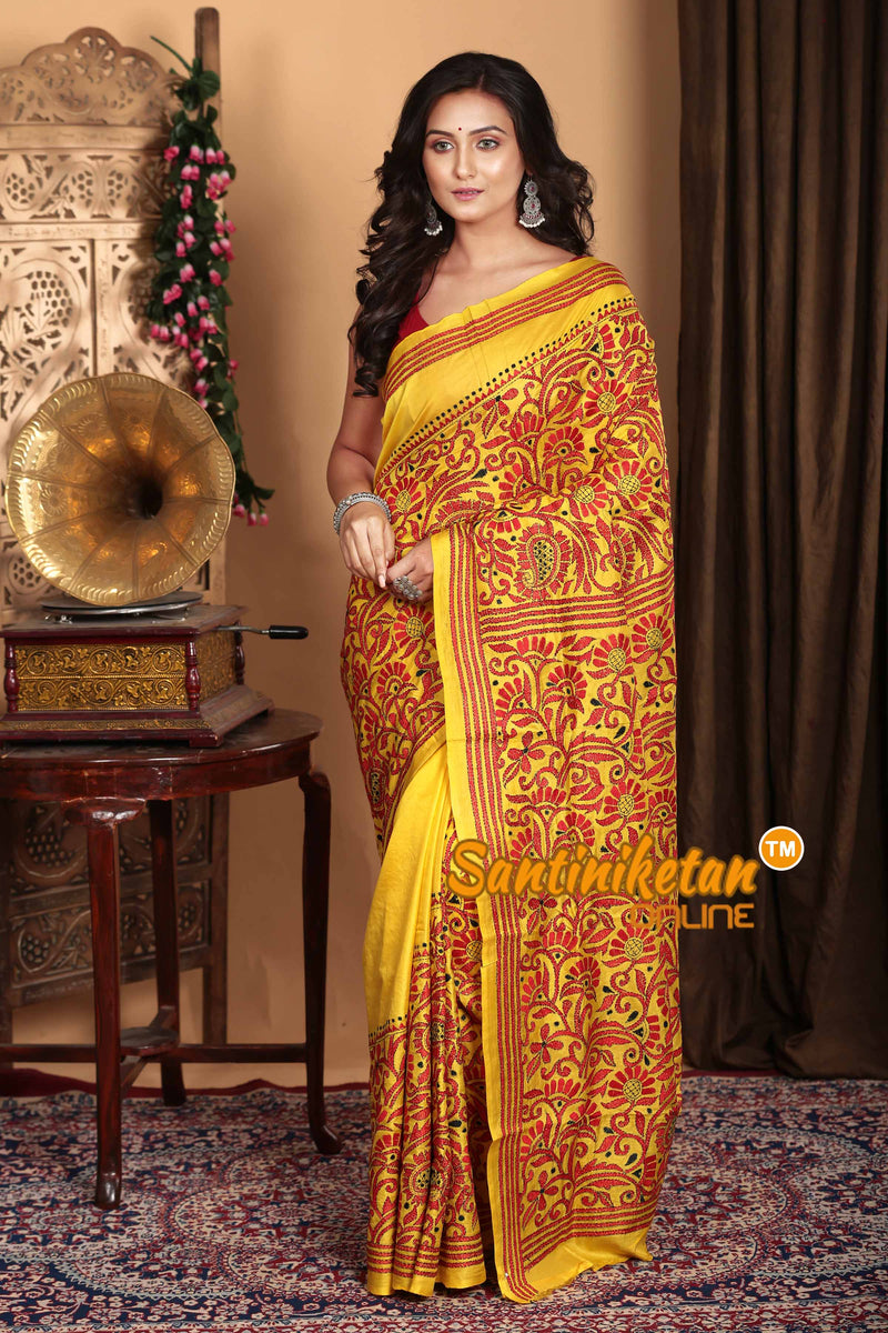 Pure Bangalore Silk Kantha Stitch Saree SN2023A6833