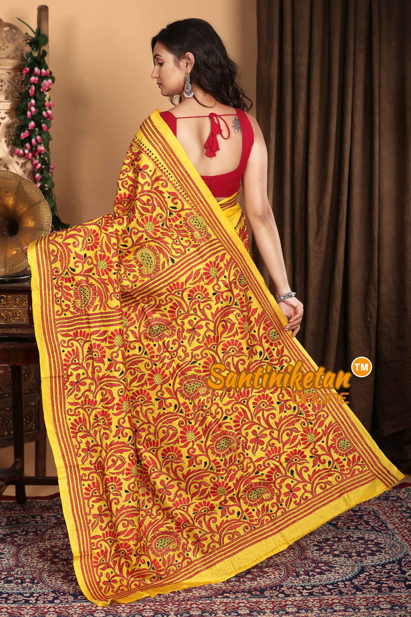 Pure Bangalore Silk Kantha Stitch Saree SN2023A6833
