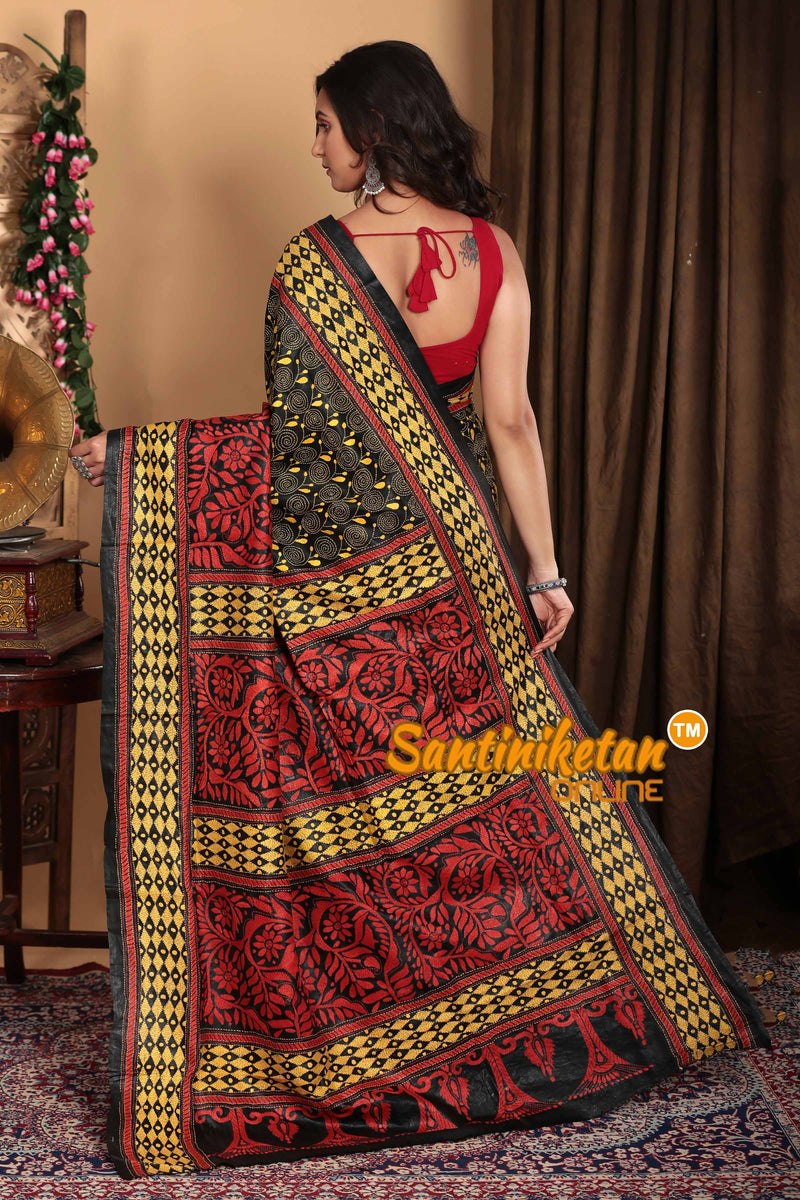 Pure Bangalore Silk Kantha Stitch Saree SN2023A6842
