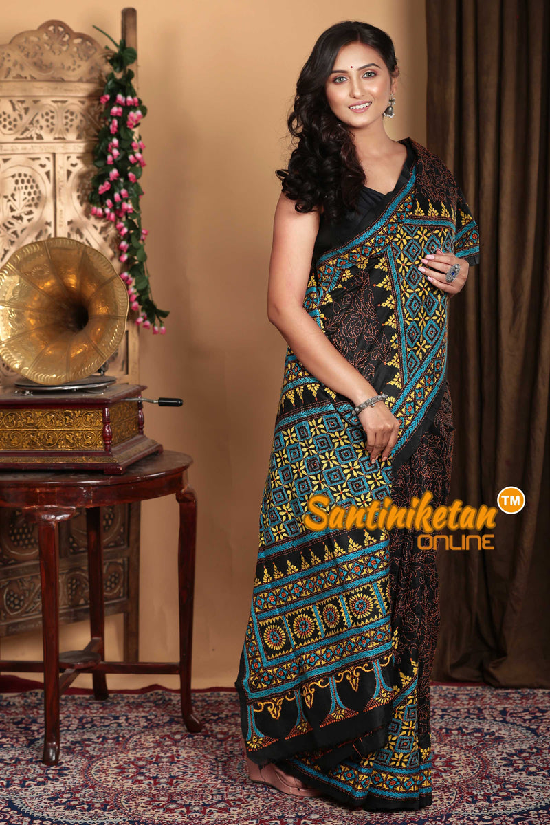 Pure Bangalore Silk Kantha Stitch Saree SN2023A6884