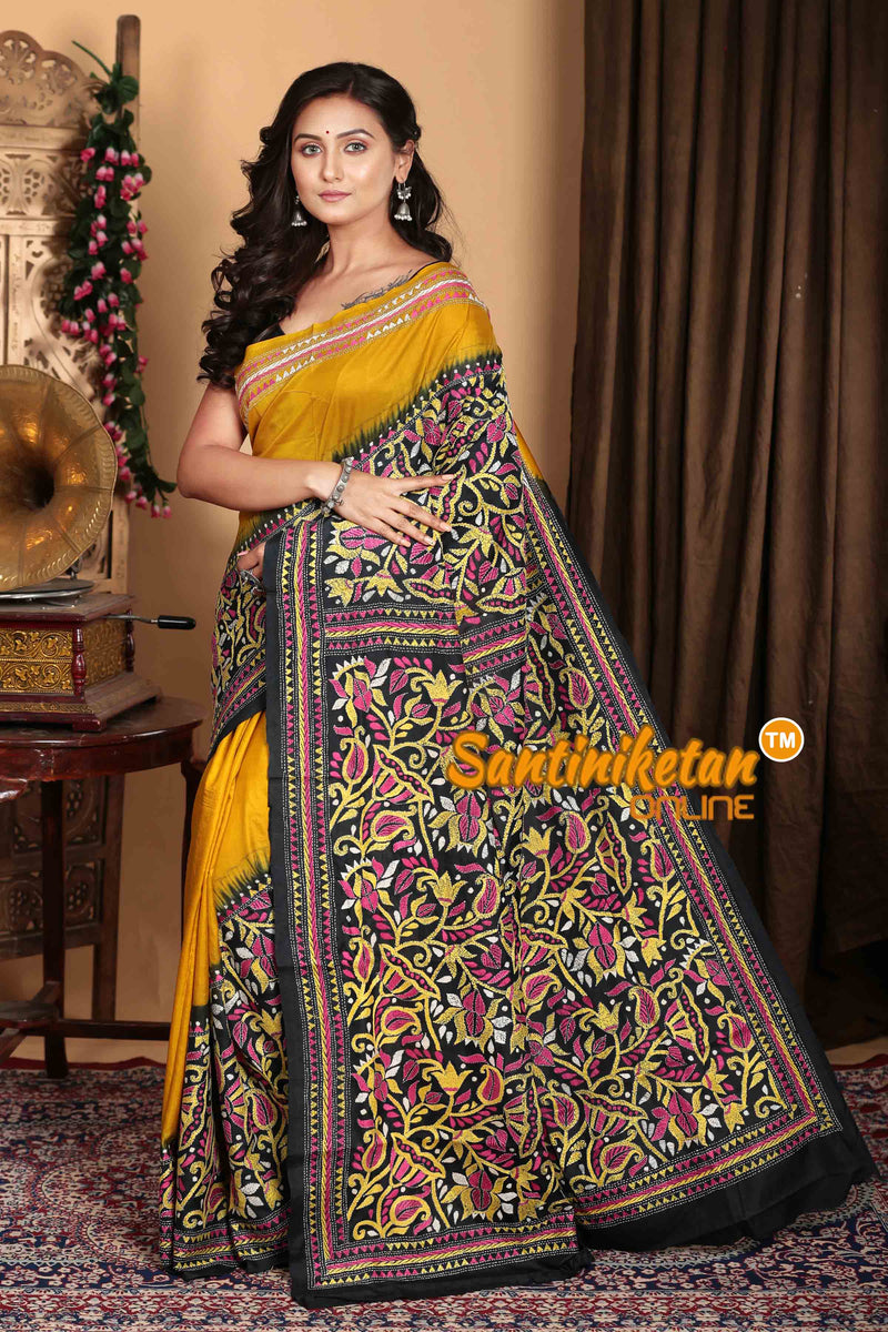 Pure Bangalore Silk Kantha Stitch Saree SN2023A6952