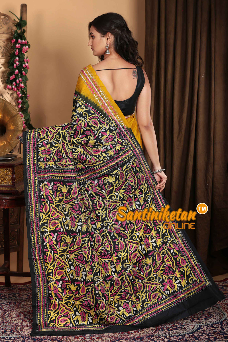 Pure Bangalore Silk Kantha Stitch Saree SN2023A6952