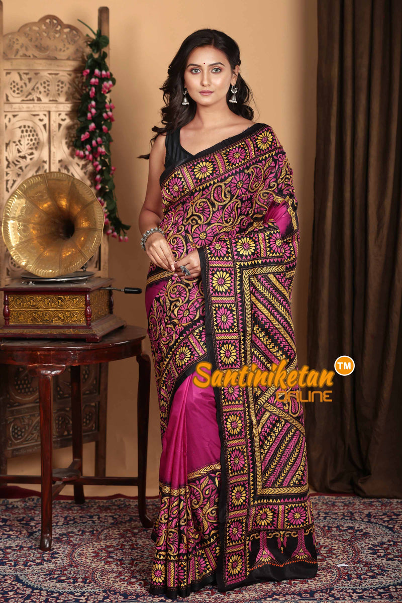 Pure Bangalore Silk Kantha Stitch Saree SN2023A6995