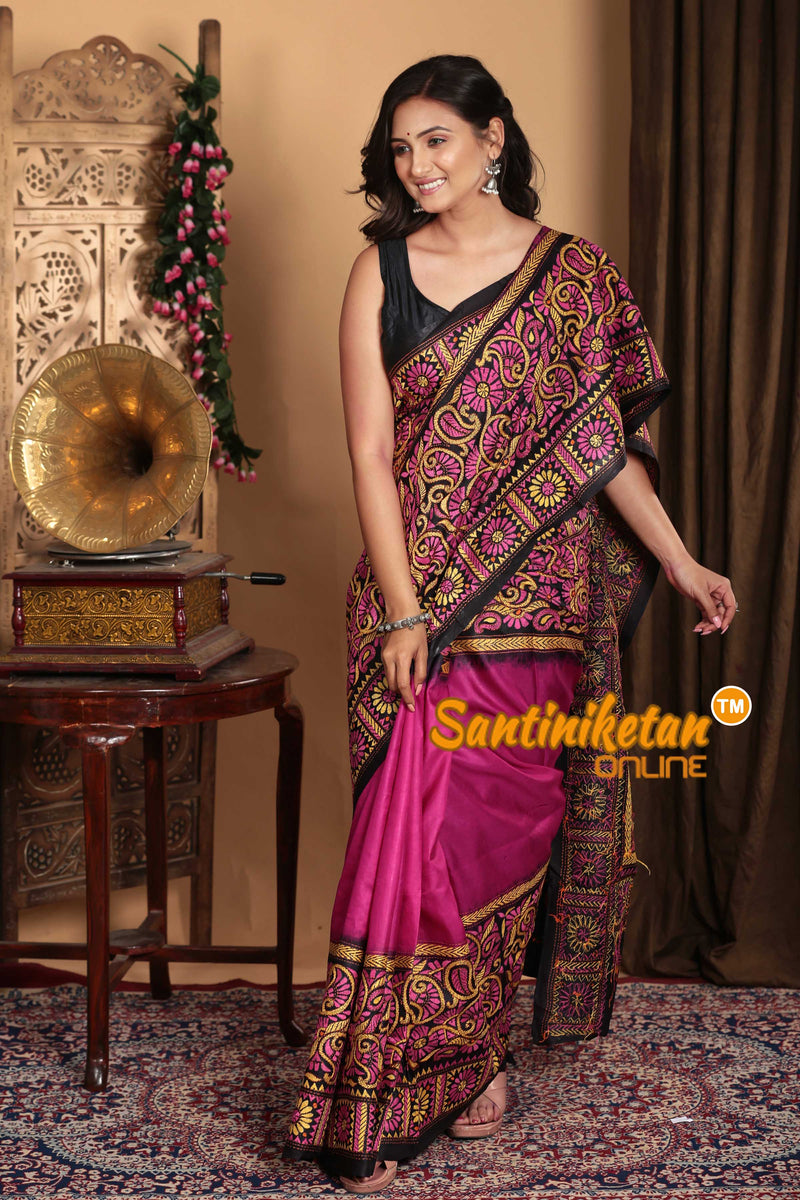 Pure Bangalore Silk Kantha Stitch Saree SN2023A6995