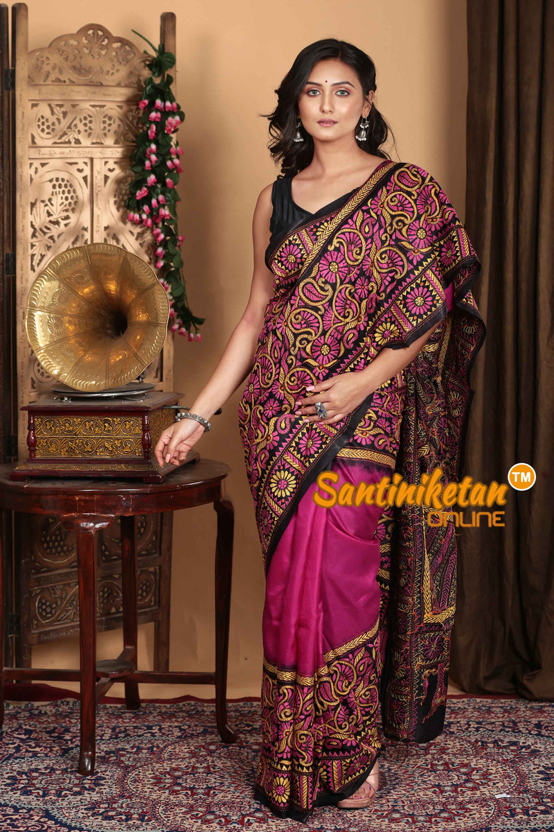 Pure Bangalore Silk Kantha Stitch Saree SN2023A6995
