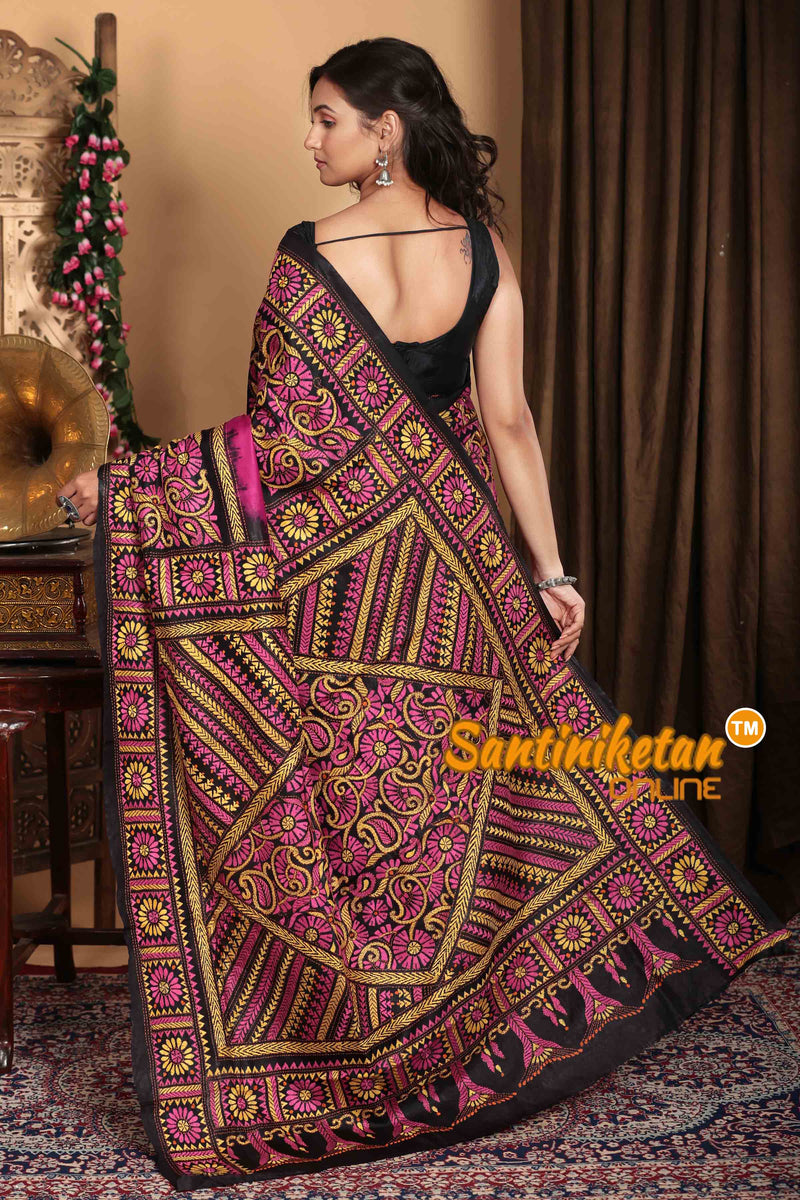 Pure Bangalore Silk Kantha Stitch Saree SN2023A6995