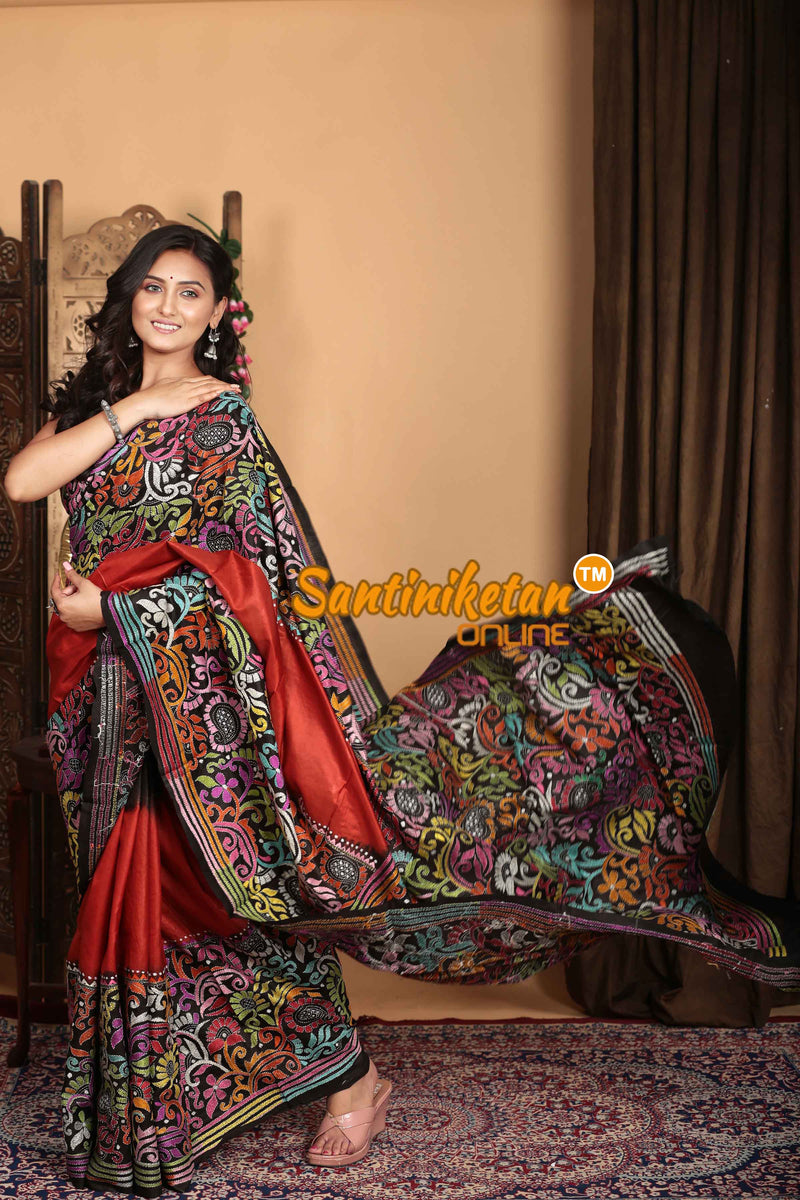 Pure Bangalore Silk Kantha Stitch Saree SN2023A7038