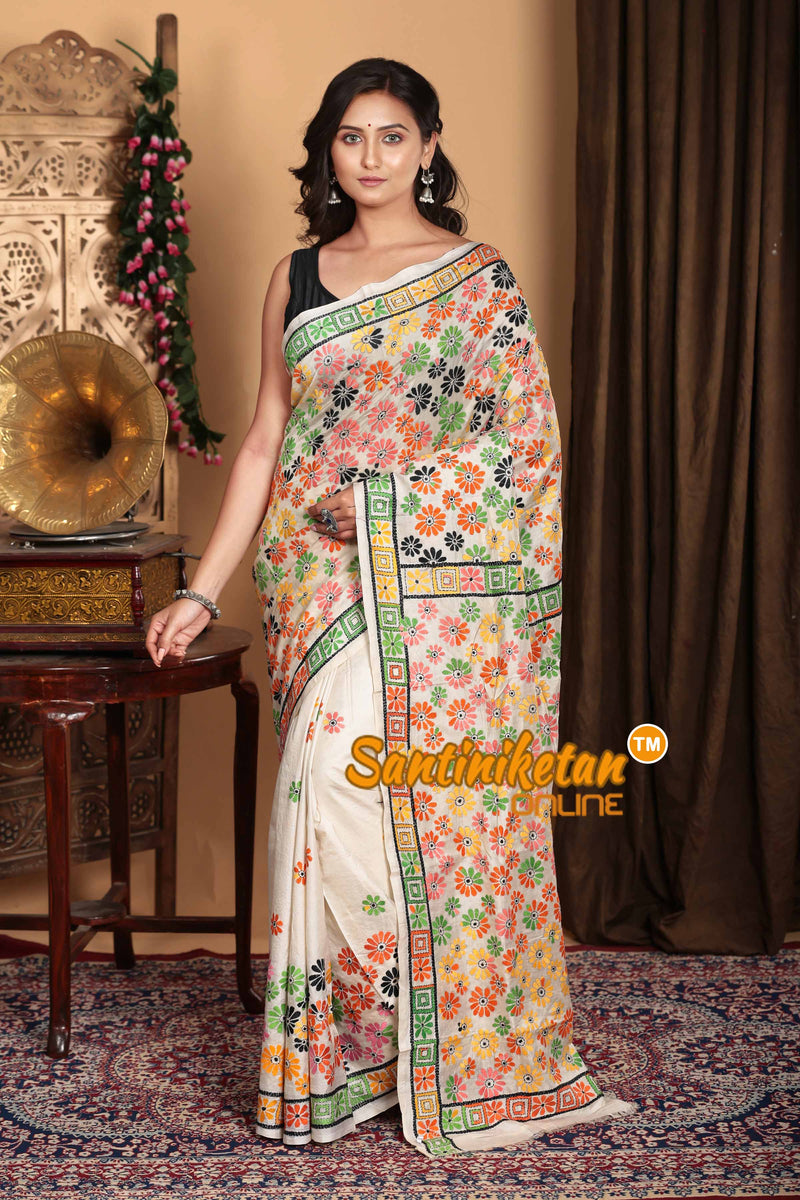 Pure Bangalore Silk Kantha Stitch Saree SN2023A7062