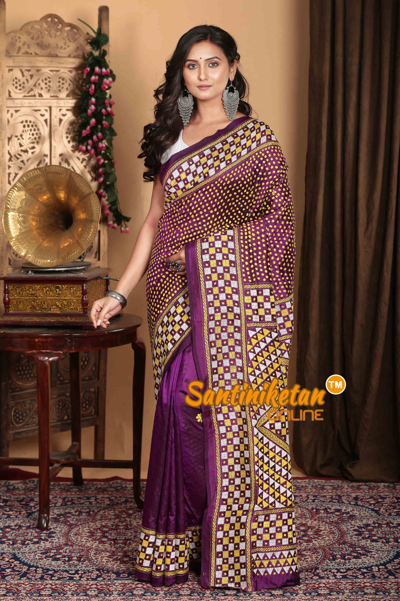 Pure Bangalore Silk Kantha Stitch Saree SN2023A7072