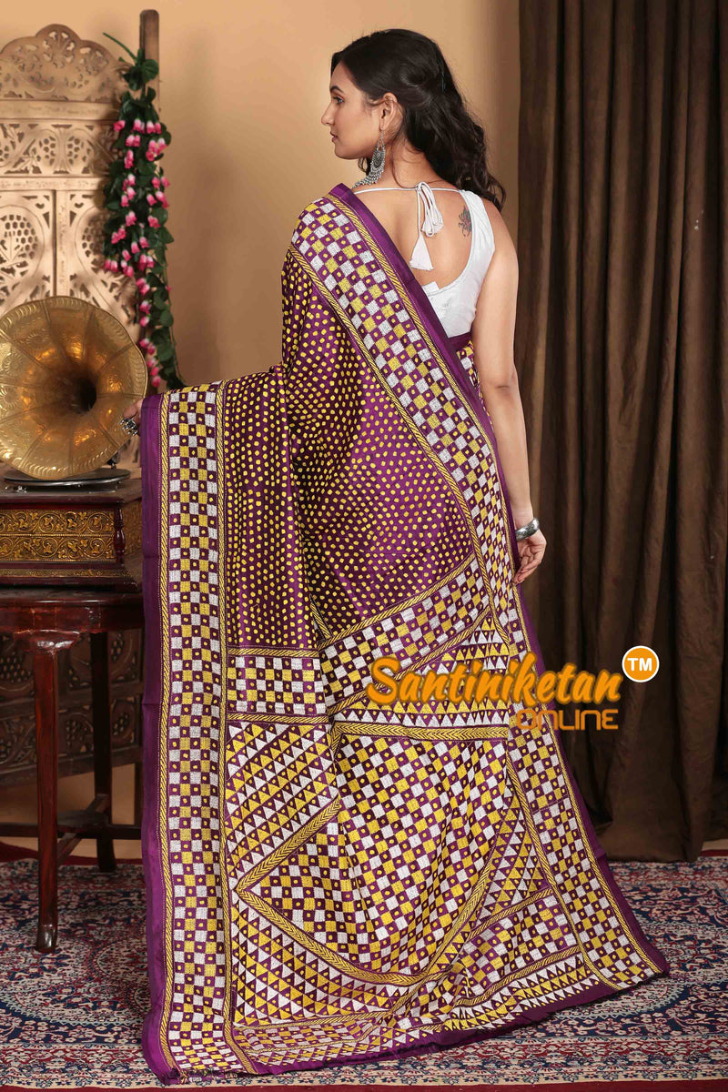 Pure Bangalore Silk Kantha Stitch Saree SN2023A7072
