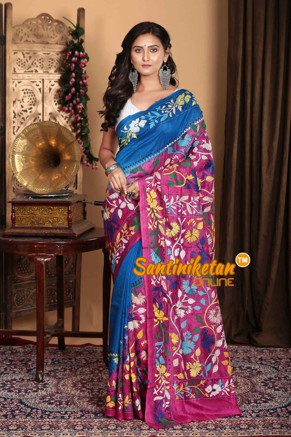 Pure Bangalore Silk Kantha Stitch Saree SN2023A7079