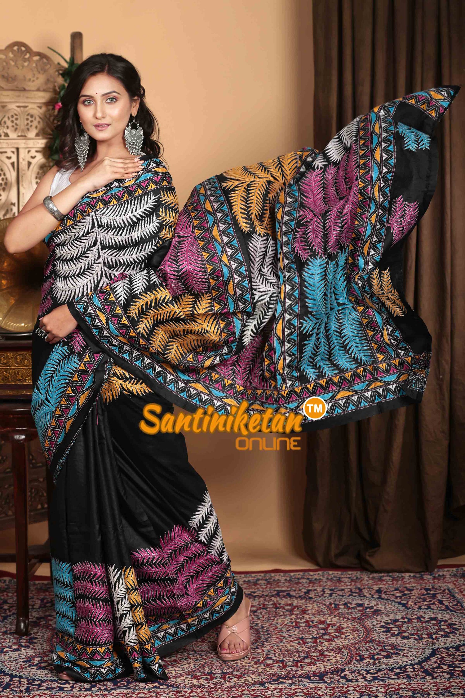 Pure Bangalore Silk Kantha Stitch Saree SN2023A7100