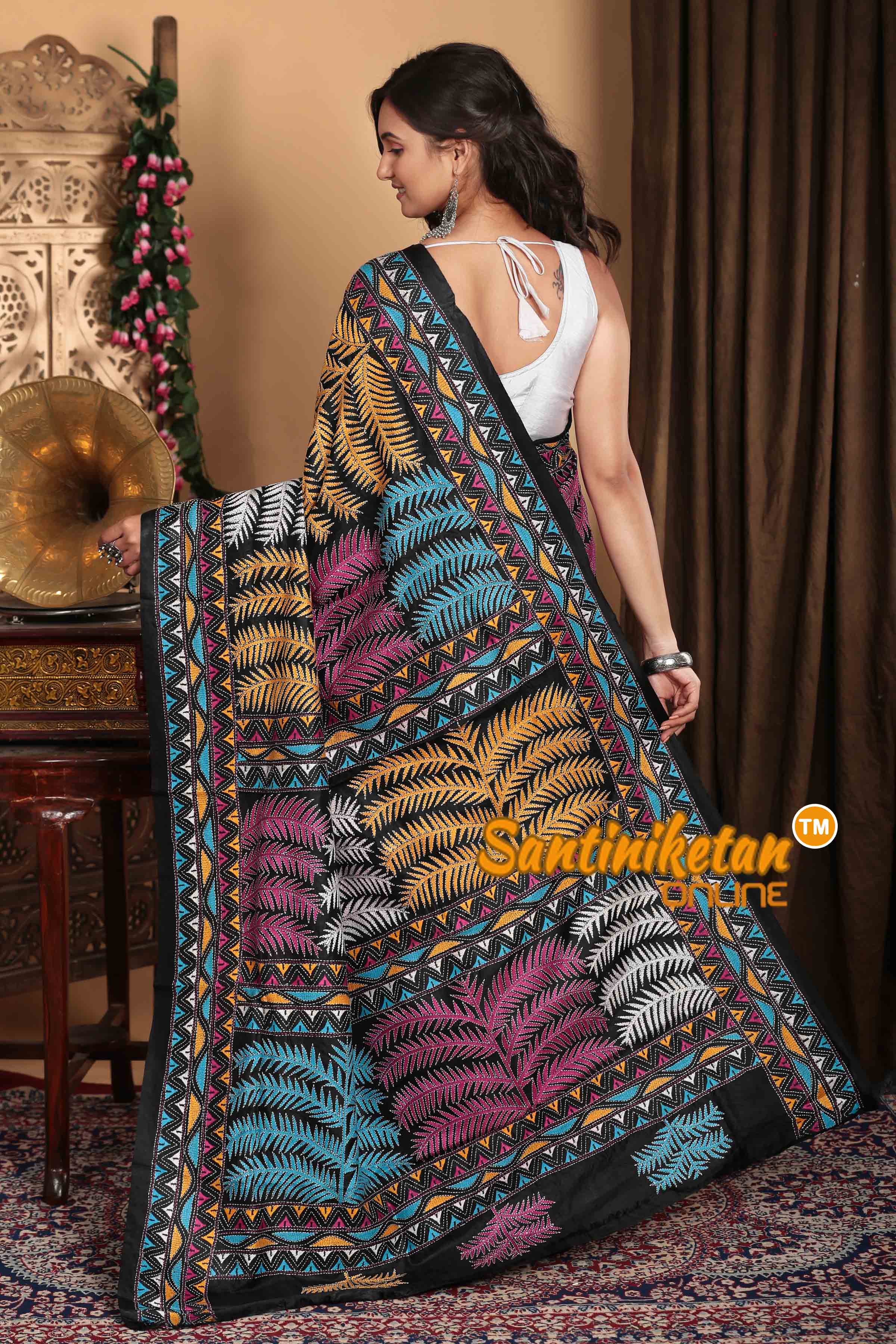 Pure Bangalore Silk Kantha Stitch Saree SN2023A7100