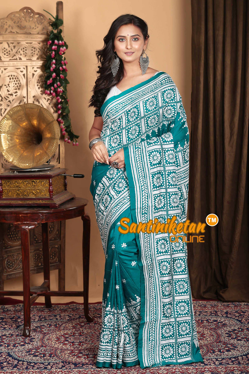 Pure Bangalore Silk Kantha Stitch Saree SN2023A7138