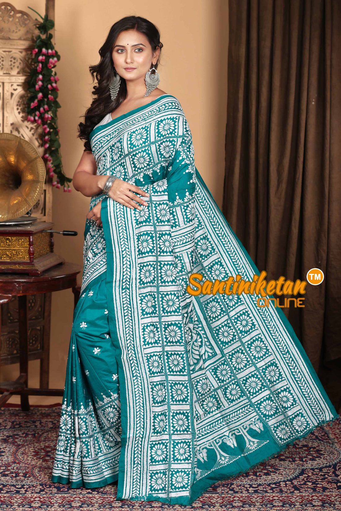 Pure Bangalore Silk Kantha Stitch Saree SN2023A7138