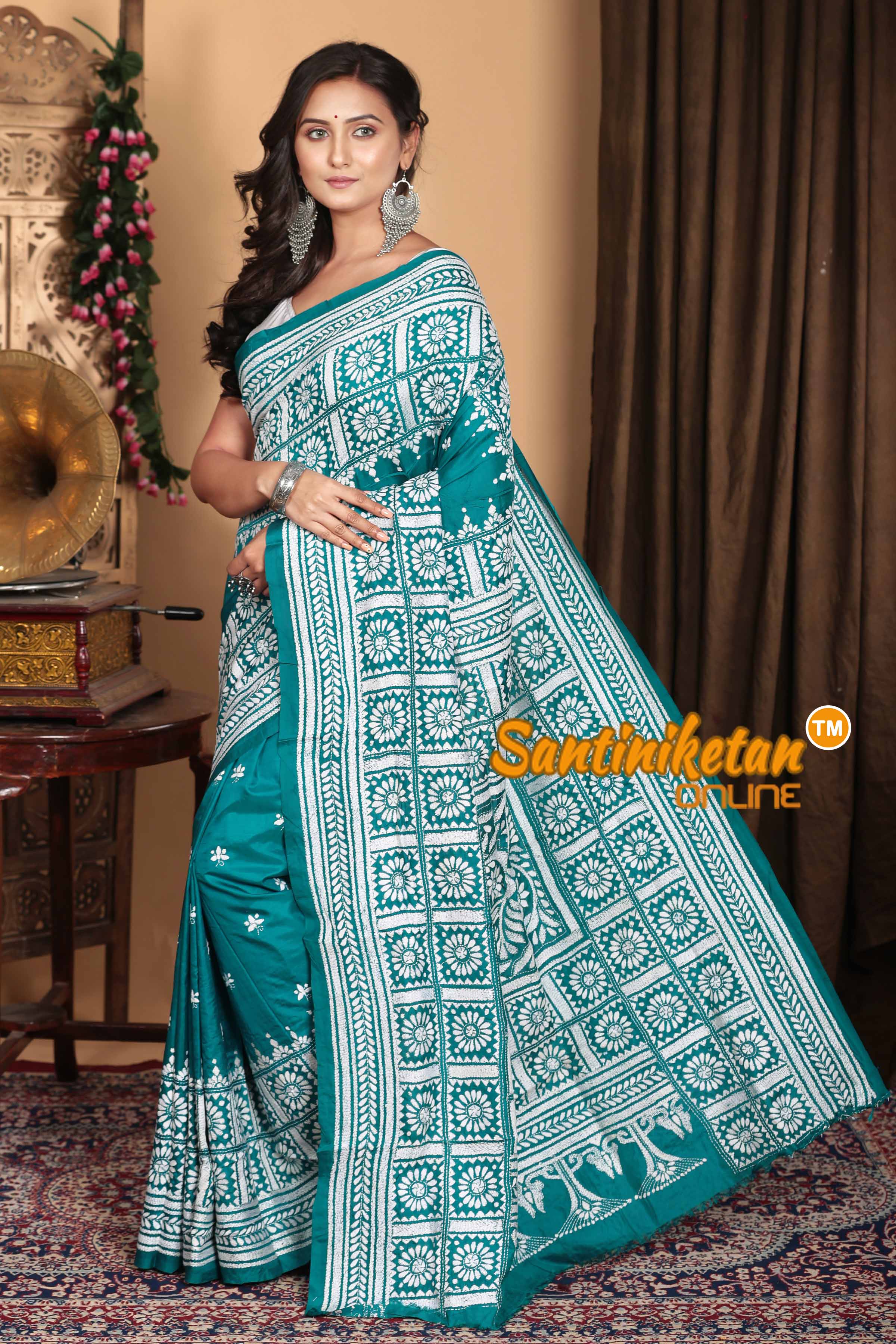 Pure Bangalore Silk Kantha Stitch Saree SN2023A7138