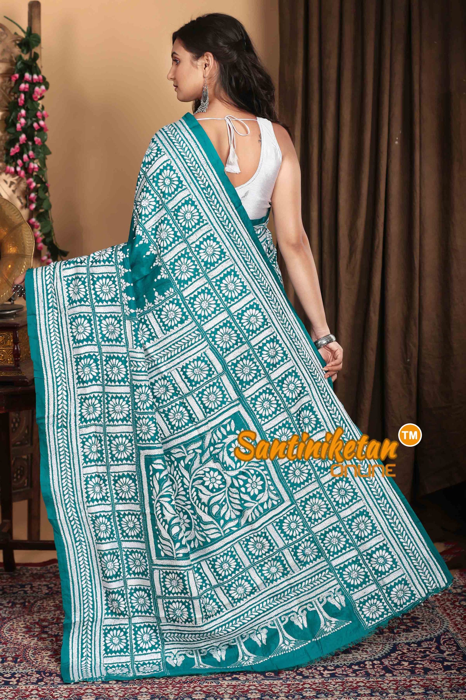 Pure Bangalore Silk Kantha Stitch Saree SN2023A7138