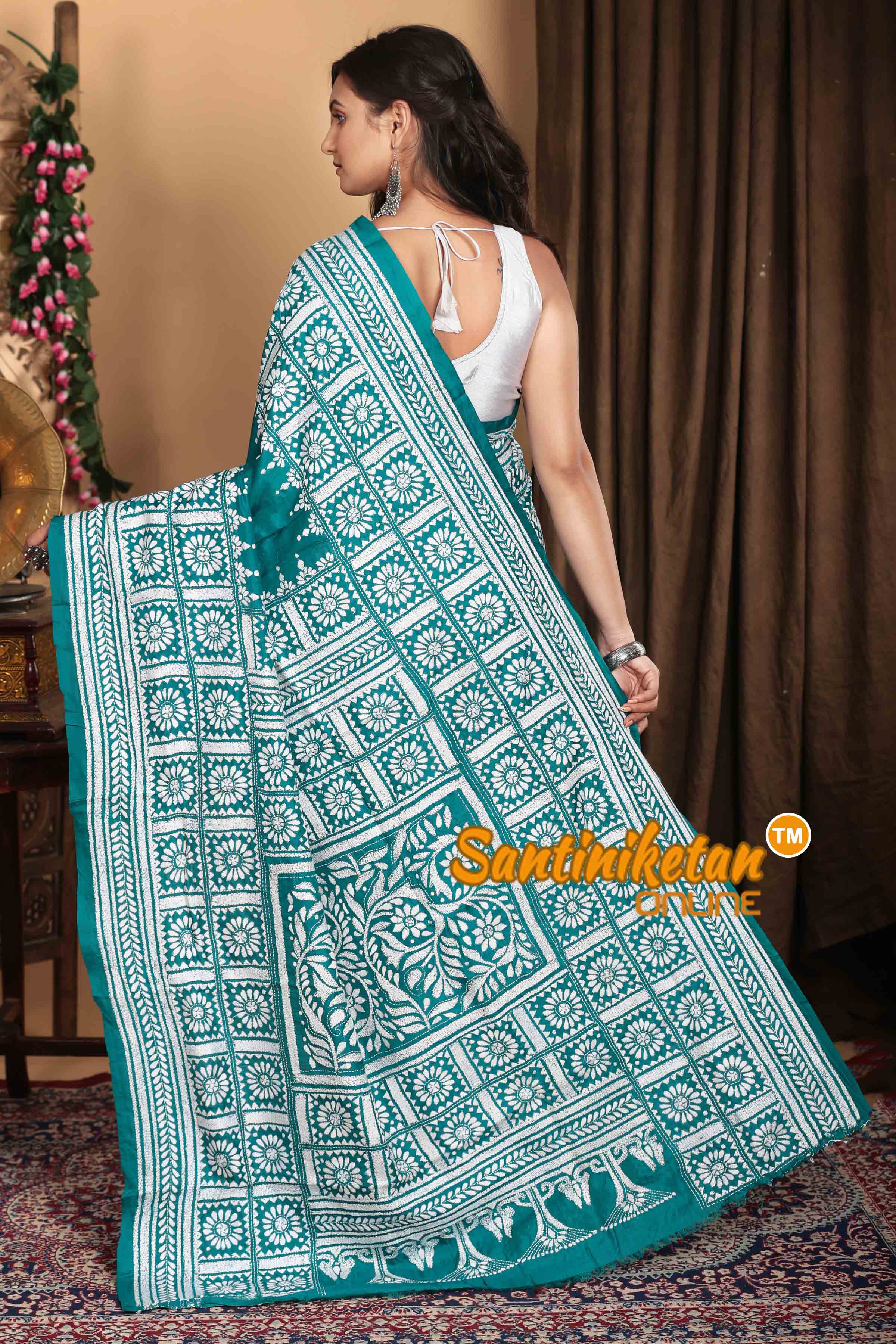 Pure Bangalore Silk Kantha Stitch Saree SN2023A7138