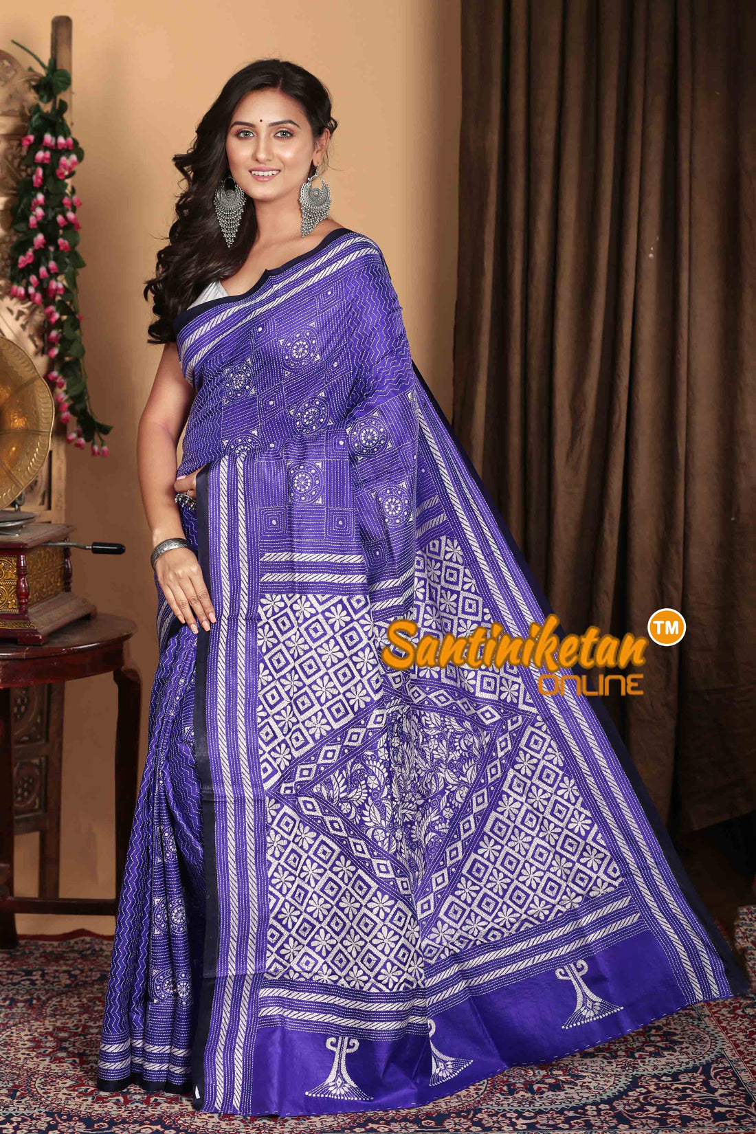 Pure Bangalore Silk Kantha Stitch Saree SN2023A7155