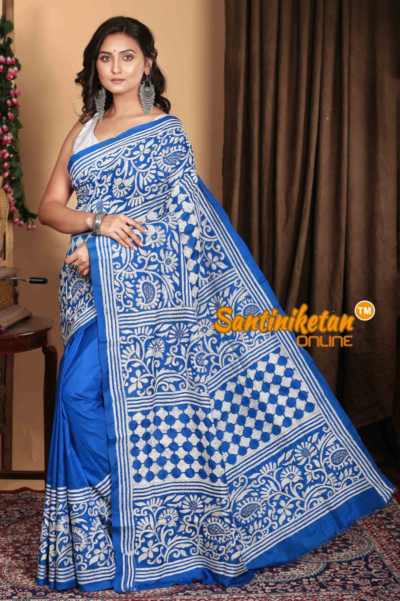 Pure Bangalore Silk Kantha Stitch Saree SN2023A7191