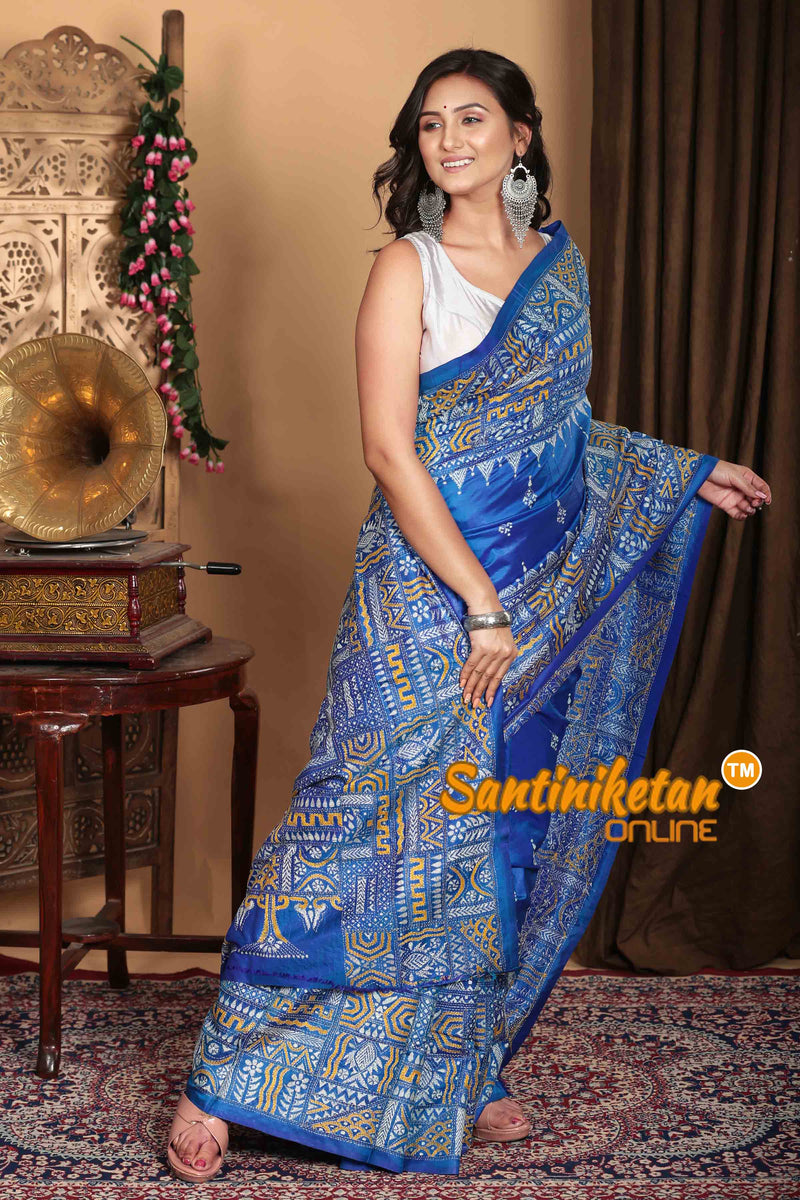 Pure Bangalore Silk Kantha Stitch Saree SN2023A7208
