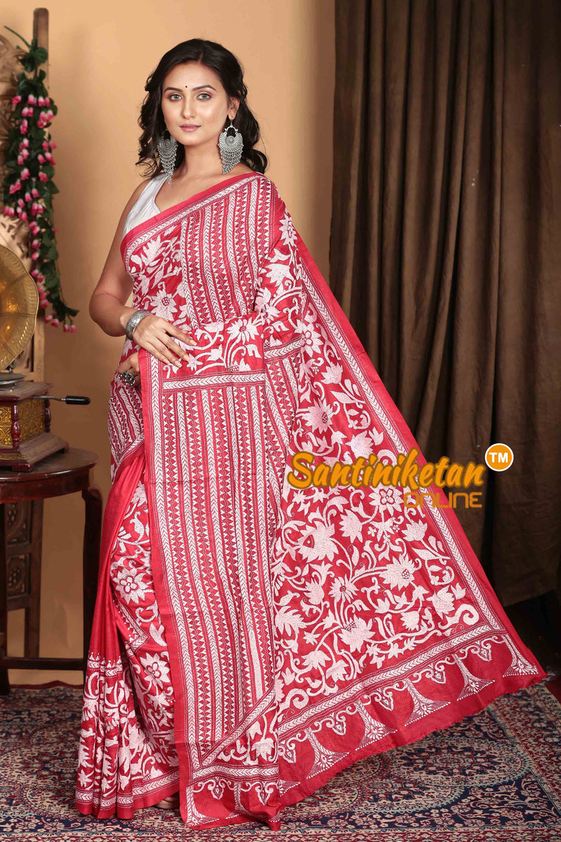 Pure Bangalore Silk Kantha Stitch Saree SN2023A7216