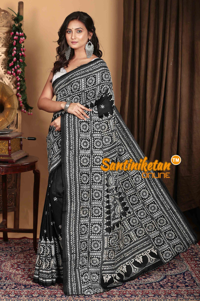 Pure Bangalore Silk Kantha Stitch Saree SN2023A7227