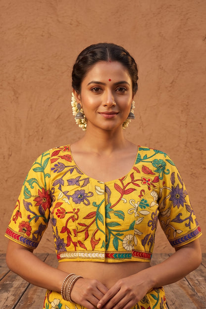 Yellow Pure Bangalore Silk Kantha Stitch Blouse SN26WP077
