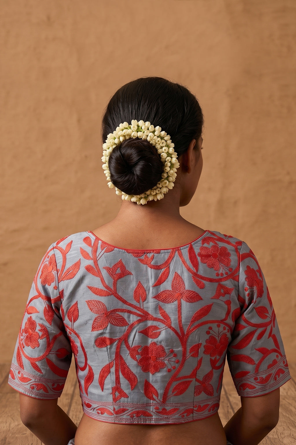 Grey Pure Bangalore Silk Kantha Stitch Blouse SN26WP078