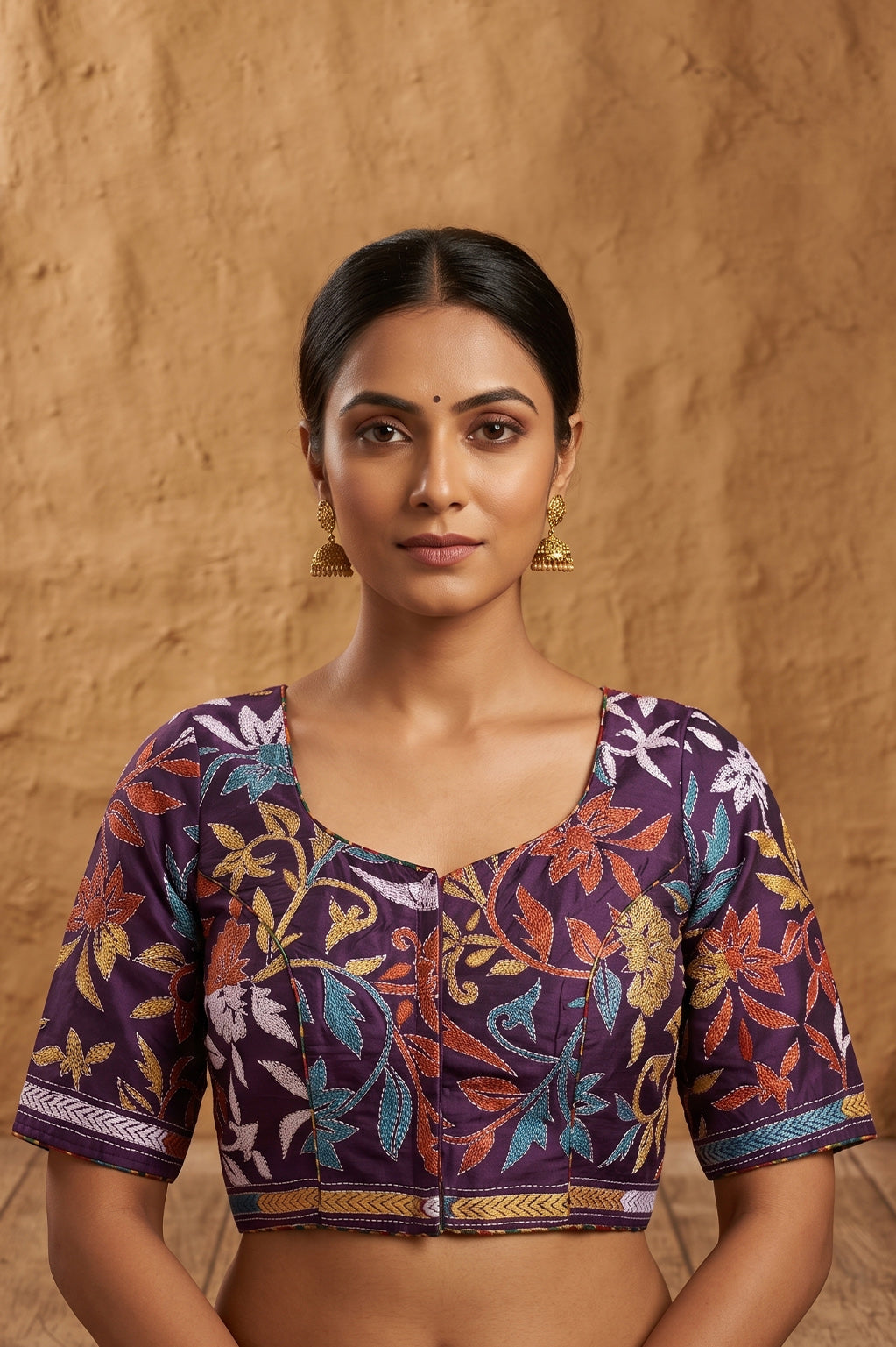 Violet Pure Bangalore Silk Kantha Stitch Blouse SN26WP079