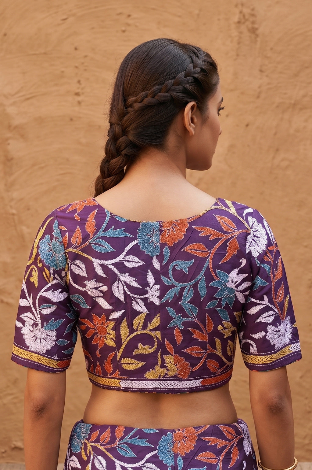 Violet Pure Bangalore Silk Kantha Stitch Blouse SN26WP079