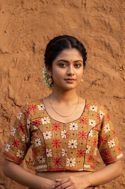 Yellow Pure Bangalore Silk Kantha Stitch Blouse SN26WP080